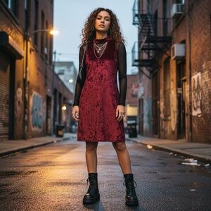 Altar’d State Burgundy Sleeveless Mock Neck Cut Out Design Mini Velvet Dress L